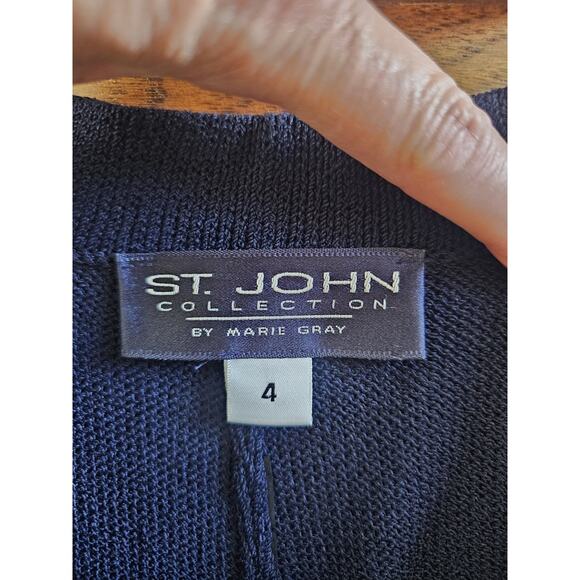 St. John Collection Navy Blue Knit Wool Blend Santana Pants Women's 4 Wide Leg - Picture 3 of 8